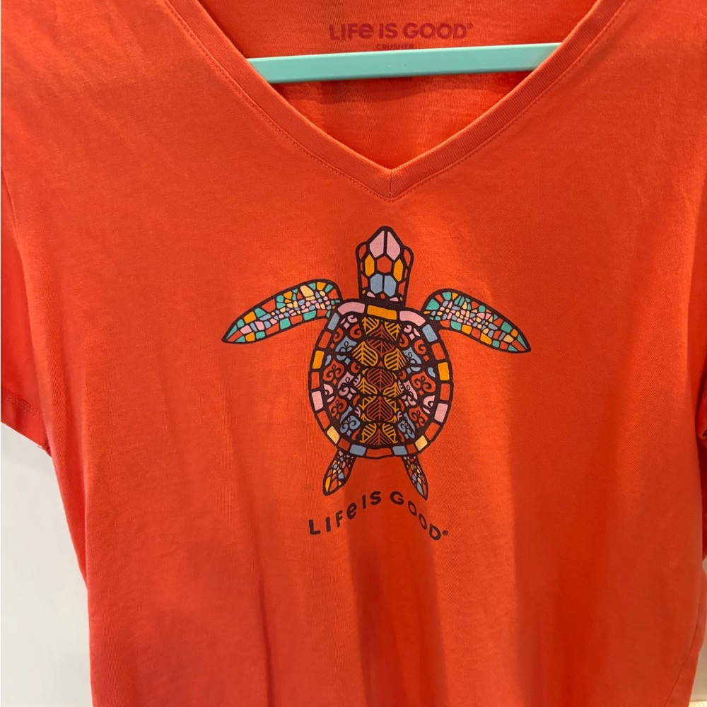 Life Is Good Vibrant Orange Turtle Tee